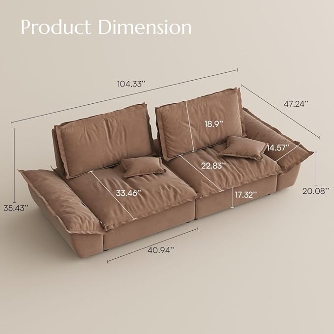 POVISON Oversized Modular Sectional Sailboat Sofa for Living Room with Adjustable Backrest Modern Sectional Couches Loveseat Large Deep Sofa Set 2 Seats Big Comfy Cloud Couch for House Office