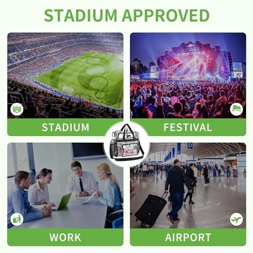Bagenius Clear Tote Bag Stadium Approved, 12x6x12 Game Day Clear bag for Stadium Events, Top Handle Bags for Concert Work Gym