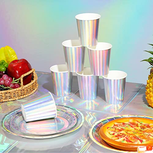Iridescent Party Supplies Decorations, Holographic Paper Plates and Napkins Set, Disposable Iridescent Paper Plates Cups K...