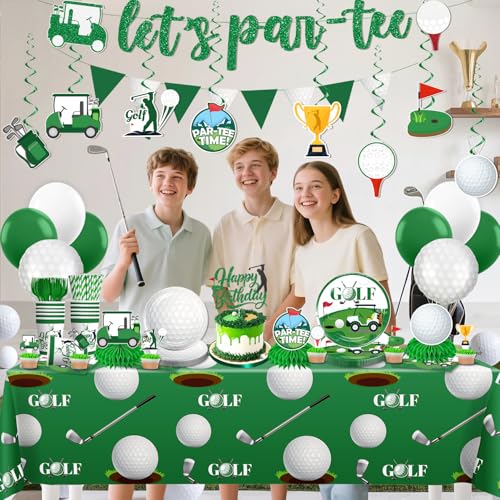 192pcs Golf Party Decorations, Golf Birthday Decorations with Golf Plates and Napkins Set, Pennant Banner Tablecloth Cupca...