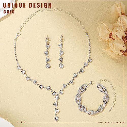 Sixexey Rhinestone Earrings Silver Sparkly Bracelet Earring Party Prom Earrings Jewelry for Women