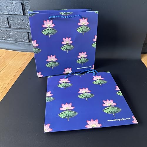 Gift Bags Bulk, 10 Pcs Gift Bags, Luxury Bag with Handles for Anniversary Presents Wedding Engagement Party, Pichwai Lotus Design Bags, Large Size, 10 x 9.8 x 4 inches, 10 Pack, India Return Gifts