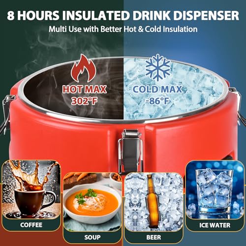 Carivia 8 Gal Insulated Beverage Dispenser, Commercial Cold & Hot Drink Dispenser with 304 Stainless Steel Interior and Sp...