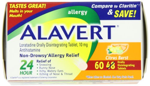 Alavert Allergy 24 Hour Relief, Citrus Burst Flavor, Orally Disintegrating Allergy Tablets, Non-drowsy Antihistamine, Loratadine 10mg, 60 Count