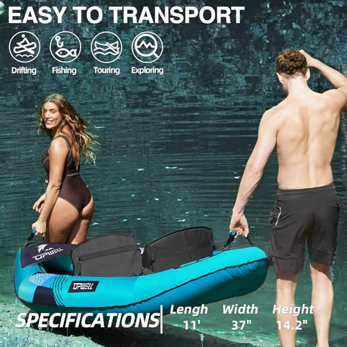 UPWELL 13'6”/11' Inflatable Recreational Kayak - 2 Person with Drop Stitch Floor and Accessories Including Kayak Seats wit...