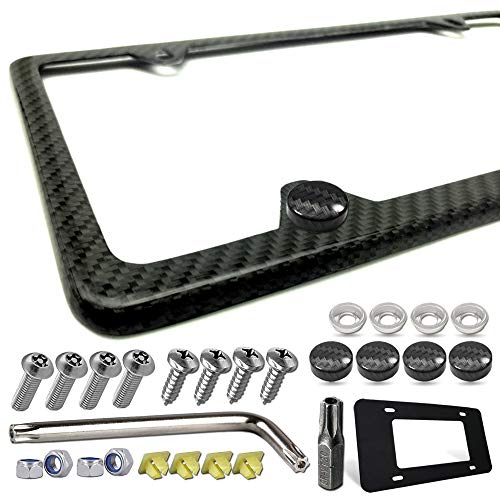 ZXFOOG Carbon Fiber License Plate Frame- 1 Pack100% Handcrafted Real Carbon Fiber Cloth Wrapped Holder, Slim Black Stainle...