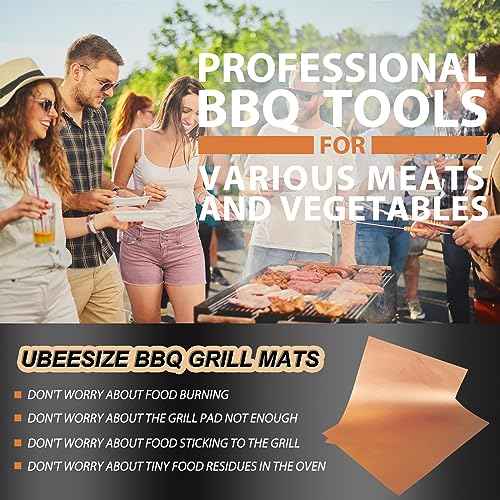 UBeesize Copper Grill Mats for Outdoor Grill ? 6 Pack Heavy-Duty, Non-Stick BBQ Grilling Mat & Baking Mats, Reusable, Easy-Clean for Gas, Charcoal, Electric Grills (15.75 x 13 Inch)