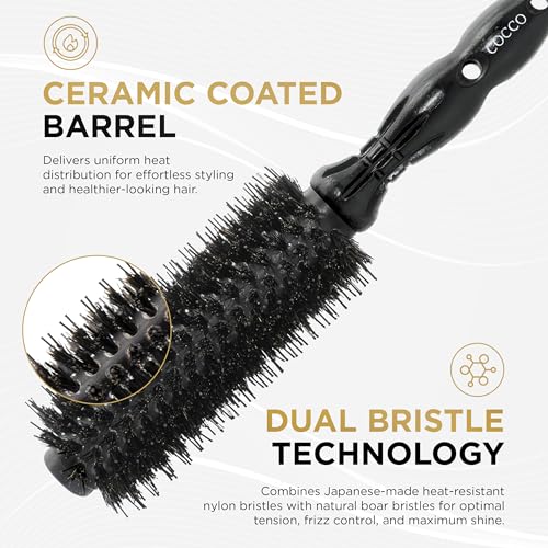 COCCO Black Series Ceramic Boar Brush S4, Hair Styling Brush with Dual Bristle Technology, Ceramic-Coated Barrel, Ergonomic Design