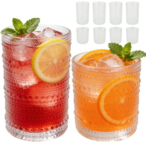 JYlanglin Hobnail Drinking Glasses Set of 8，Includes 12-ounce beer glasses and 10-ounce cocktail glasses.Kitchen Water Gla...
