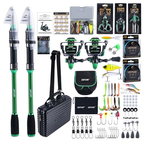 Goture Fishing Rod and Reel Combo - Green Telescoping Fishing Pole Portable Travel Kit with Carrier Bag for Freshwater Sal...