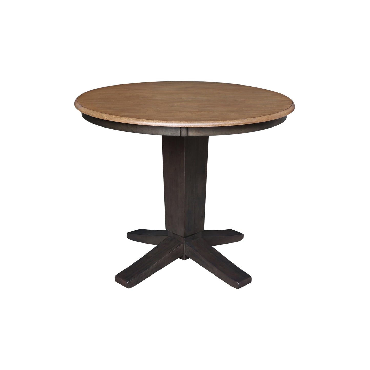 IC INTERNATIONAL CONCEPTS 36" Solid Wood Round Top Pedestal Dining Table in Hickory/Washed Coal