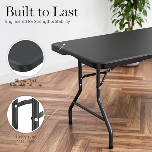6FT Folding Table with Carrying Handle: Upgrade Thickened Heavy Duty Portable Foldable Table | Perfect Plastic Tables for ...