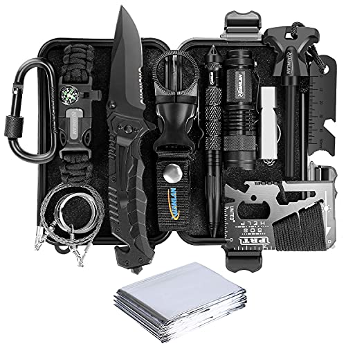 XUANLAN Emergency Survival Kit 13 in 1, Outdoor Survival Gear Tool with Survival Bracelet, Fire Starter, Whistle, Wood Cut...