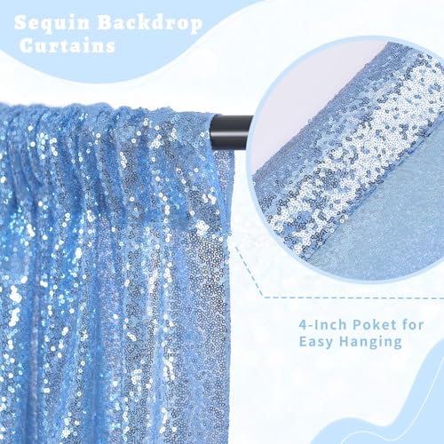 B-COOL Baby Blue Sequin Backdrop Curtains 2 Pieces 2ftx8ft Party Photography Sparkly Background Prom Drapes Wedding Baby S...