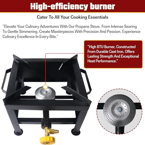 Single Burner Propane Stove - Portable Cast Iron High Pressure Outdoor Propane Burner Cooker,Heavy Duty Square Stove, high...