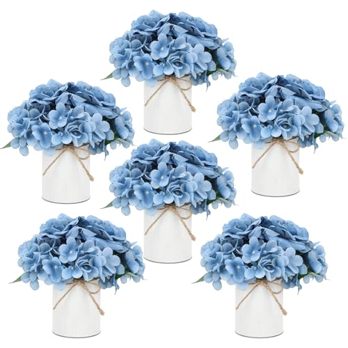 DIYDOFUN Flower Table Centerpieces - Set of 6 Floral Arrangement Artificial Wedding Hydrangeas Floral Arrangement with Rus...