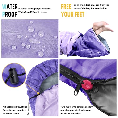 Sleeping Bag for Adults, Girls, Boys - 3 Season Warm & Cool Weather Lightweight Waterproof Camping Bag for Hiking, Outdoor...