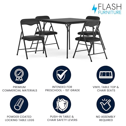 Flash Furniture Mindy Kids 5-Piece Folding Table and Chairs Set for Daycare and Classrooms, Children's Activity Table and ...