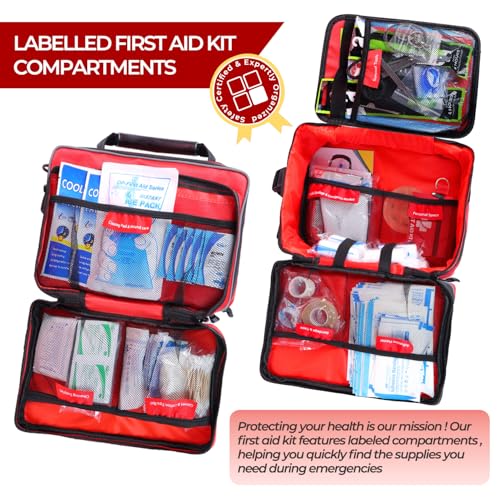 Raismile 505 Piece Large First Aid Kit - Comprehensive Medical Kit for Home, Car, Travel, Camping, Business, School & Outdoor