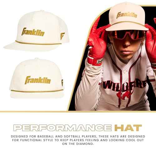 Franklin Sports Snapback Baseball Hat - Baseball + Softball Caps for Men + Women - 5-Panel Adult Performance Sports Hat - Cool + Comfortable Hat for Athletes - Vanilla/Gold - Adult One Size Fits All