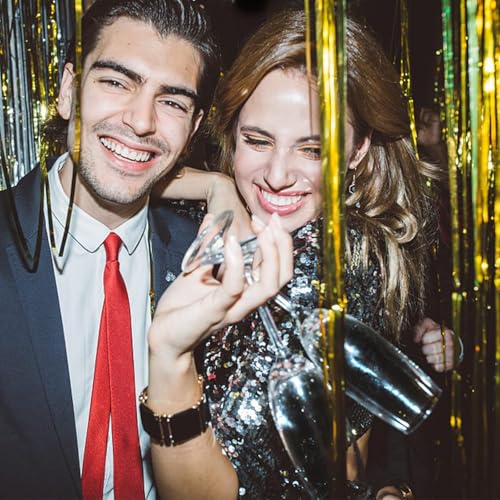 2 Pack Gold Backdrop Birthday Decorations Foil Curtain Backdrop Gold Streamers Dance Party Decorations Photo Booth Props f...