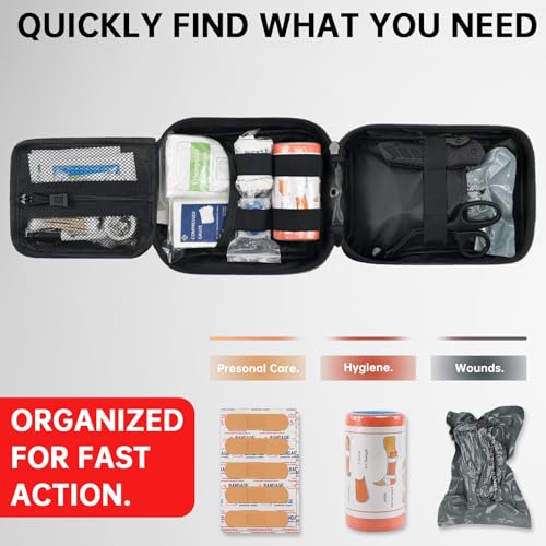 Heltrek Trauma Kit, Compact Tactical IFAK Emergency Survival First Aid Kits Hemostatic Combat Wound Care Molle Pouch with ...