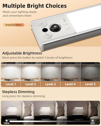 EZVALO 10inch Under Cabinet Lighting, LED Motion Sensor Light Indoor, 2400mAh USB Rechargeable Closet Lights, Dimmable & M...