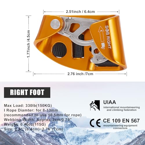RESQT Foot Ascender, Riser Rock Climbing Mountaineering Tree Arborist, Equipment Climbing Device for 8-13mm Rope