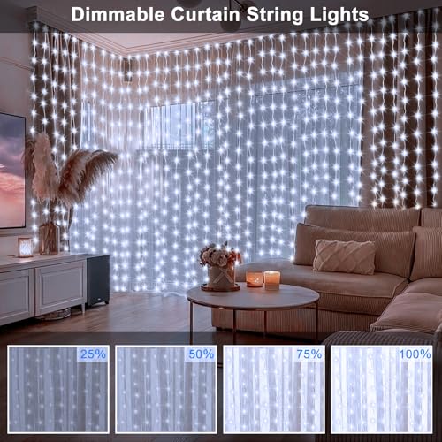 echosari Curtain Fairy Lights 300 LED Hanging Lights USB Powered Copper Curtain String Lights 9.8Ft x 9.8Ft for Wall Chris...