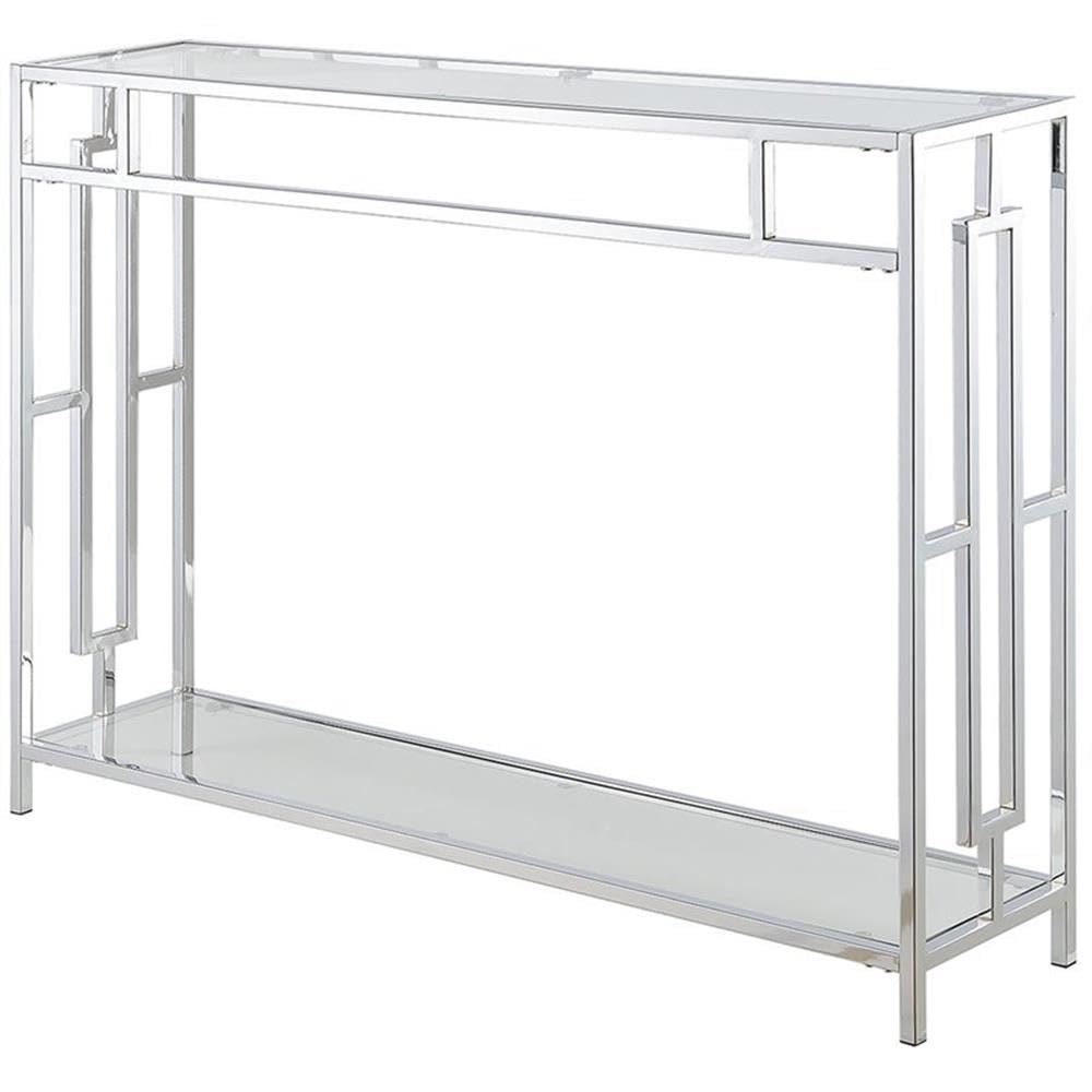 Convenience Concepts Town Square Chrome Console Table 42" - Contemporary Modern Sofa Table with Storage Shelf, Narrow Entryway Hall Table for Living Room, Bedroom, Bathroom, Glass/Chrome