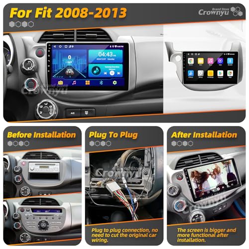 Crownyu for FIT 2009-2013 Radio Compatible with Wirelessly Carplay Android Auto Upgrade Android Car Stereo Bluetooth Navig...