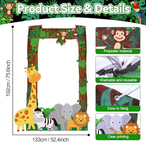 Jungle Party Decorations Jungle Animals Photo Booth Props Safari Animals Hanging Banner Safari Picture Frame Wild Animal P...
