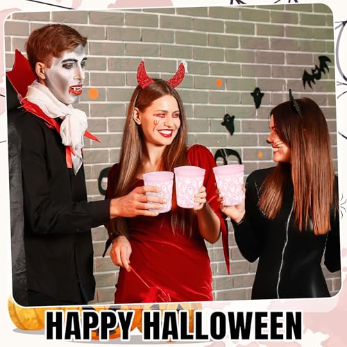 JarThenaAMCS 24 Pcs Halloween Ghost Plastic Cups Pink Cute Ghost Boo Reusable Cups Trick or Treat Party Drinkware Supplies...