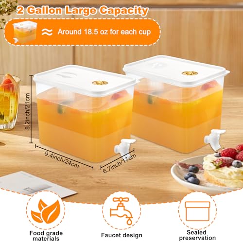 2 PCS 2 Gallon Fridge Beverage Drink Dispenser with Spigot Leak Proof Lids Filter Screen Juice Container Sealed Plastic Le...