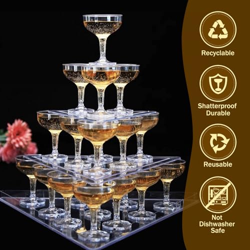 KYAPCK 100 Pcs Plastic Champagne Coupe Glasses for Parties, 5 oz Disposable Champagne Glasses Unbreakable Acrylic Martini ...