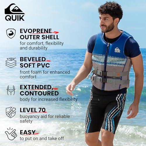 QUIKSILVER Men's Life Vest, USCG and Transport Canada Approved Type III PFD, Evoprene CGA Personal Flotation Device for Je...