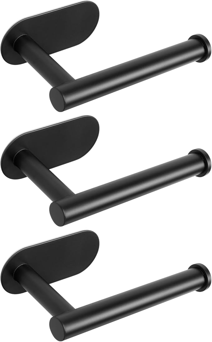 NearMoon Toilet Paper Holder Self Adhesive, Premium Thicken SUS304 Stainless Steel Rustproof Adhesive Toilet Roll Holder no Drilling for Bathroom, Kitchen, Washroom (3 Pack, Matte Black)
