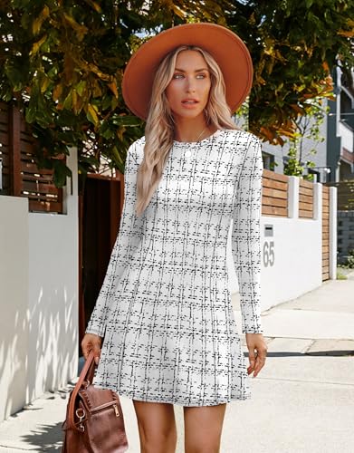 OFEEFAN Fall Dresses for Women 2025 Long Sleeve Crew Neck Sweater Dress