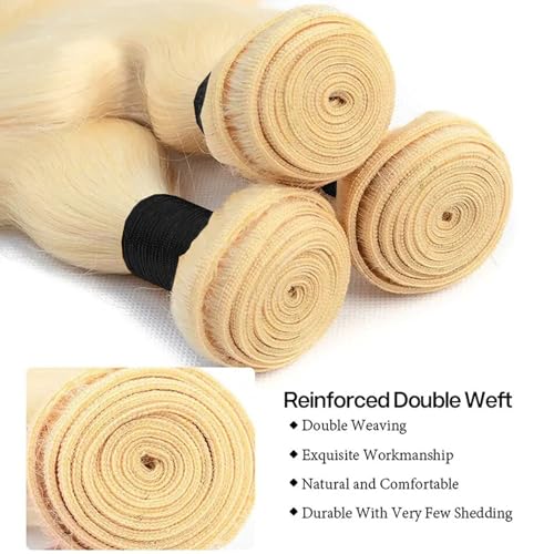 613 Straight Bundles Human Hair 3Bundles Real Human Hair Bundles Extensions Light Blonde Color 3Bundles Human Hair enough to full head(141618 Inch)