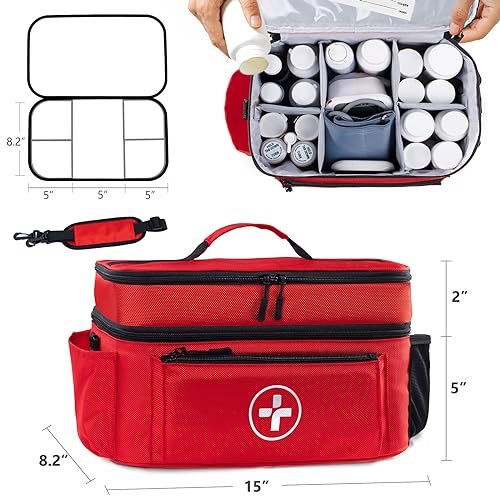 BAGSFY Travel Medicine Bag Organizer, Medical Bag Empty, Pill Bottle Organizer for Home, Large Medication Storage, Travel ...