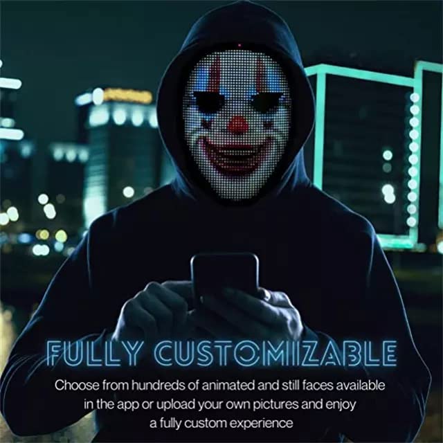 TrendyNow365 Rechargeable LED Halloween Mask with Bluetooth, Programmable with Shining Mask App, Face Changing Cosplay, Party, Christmas