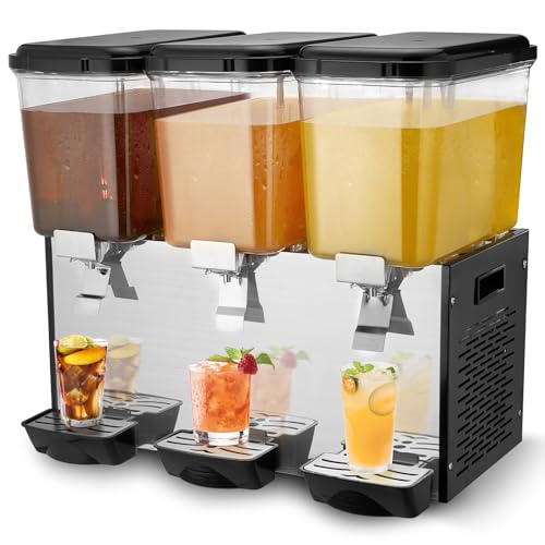 VEVOR Commercial Beverage Dispenser, 3 Tanks 18 L / 19 QT Per Tank Juice Dispenser, 512W Stainless Steel Ice Tea Drink Mac...