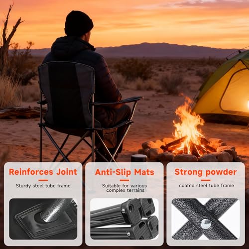 Onini Oversized Camping Folding Chairs Heavy Duty Support 500 LBS Chair with Cup Holder, Storage Bag for Outdoor, Beach, F...
