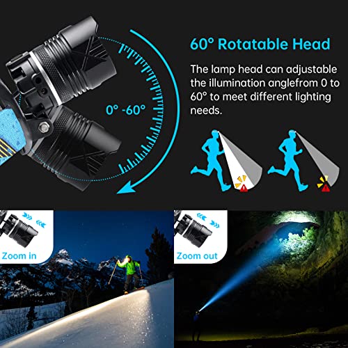 LED Rechargeable Headlamp, Headlight 1500 Lumens Super Bright with 6 Modes & IPX5 Warning Light, Motion Sensor Adjustable ...