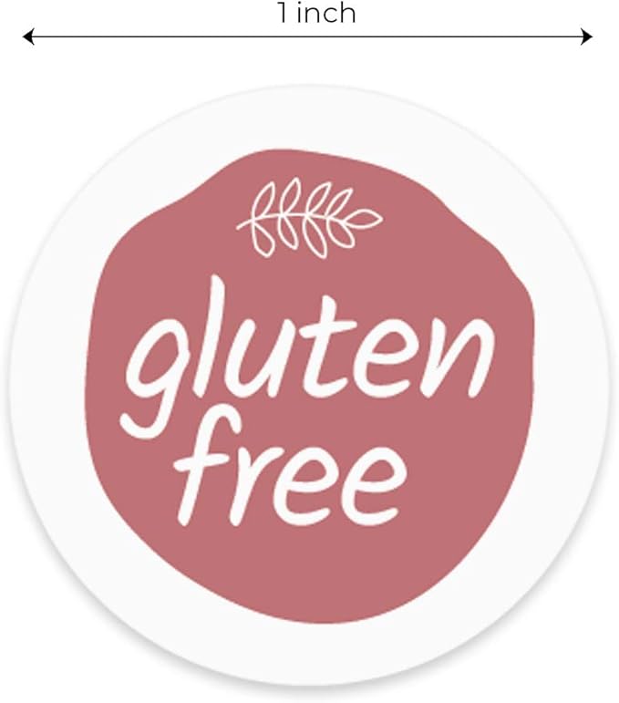 Rose Pink Gluten Free Stickers / 500 Circle Labels / 1" Round Food Seals/Chic Design with Foliage Aesthetic