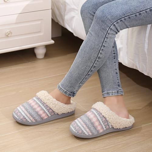 Evshine Warm Knit House Slippers for Women Comfy Wool-Like Lined Chenille Slippers with Memory Foam and Indoor Outdoor Soles