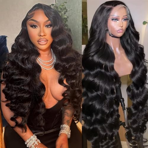 SIFULAN 13x4 Body Wave Lace Front Wig Human Hair 180% Density HD Transparent Lace Front Wig Pre Plucked Body Wave Frontal Wigs Human Hair for Black Women 26 inch Glueless Wig Natural Color