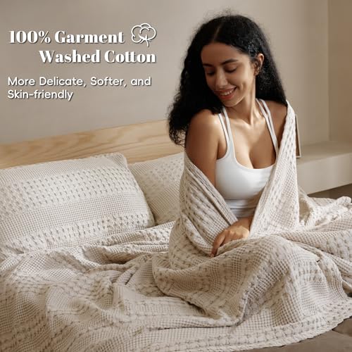 PHF 100% Cotton Waffle Weave Blanket Queen Size for Bed, Soft Lightweight & Breathable, All-Season Comfort, 300 GSM Luxury...