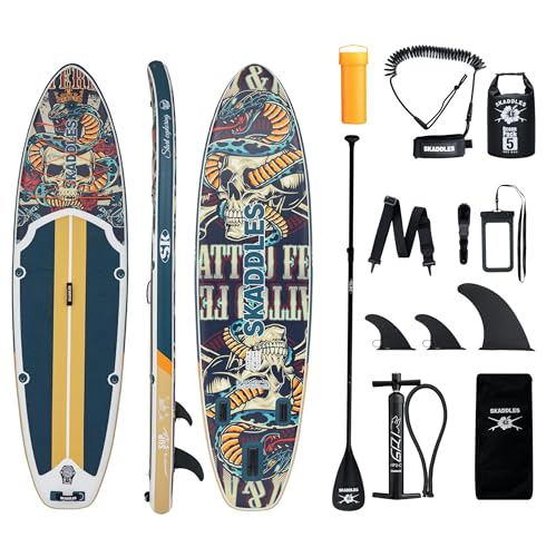 SKADDLES 10’6’’ Portable Inflatable Stand Up Paddle Board (SUP) for Adults and Youth with Non-Slip Deck – Complete Accesso...