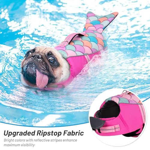 cyeollo Dog Life Jacket Mermaid Safety Dog Vest with Rescue Handle for Swimming Boating Dogs Life Jacket for Small Dogs